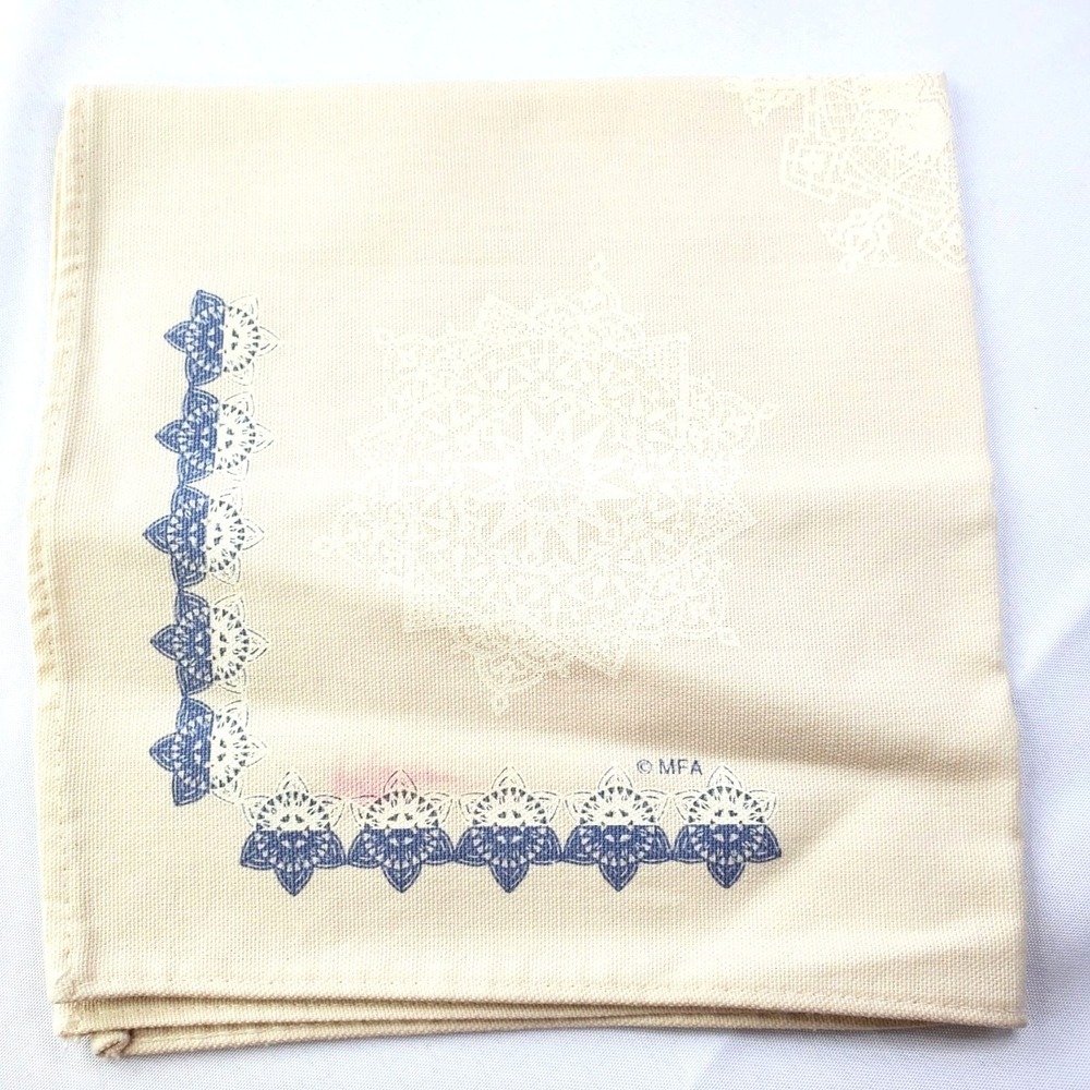 MFA Museum Of Fine Arts Snowflake Beige & Blue Print Cotton Napkin 16"x16"